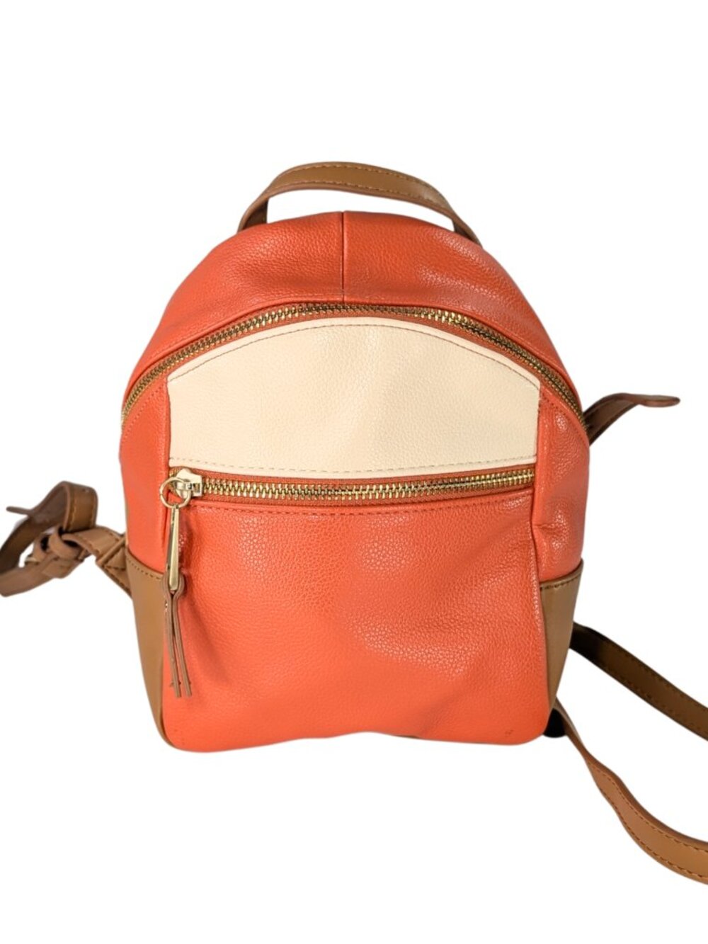 Mini Faux Leather Backpack Peach Tan Convertible Crossbody Festival Concert